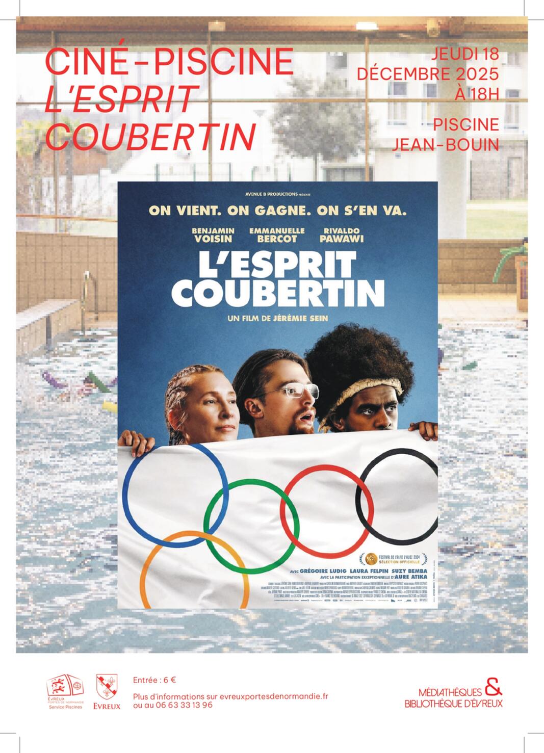 CP - projection cinéma - piscine Jean-Bouin - comédie - l'Esprit Coubertin- 18 décembre 2025 - Évreux Portes de Normandie