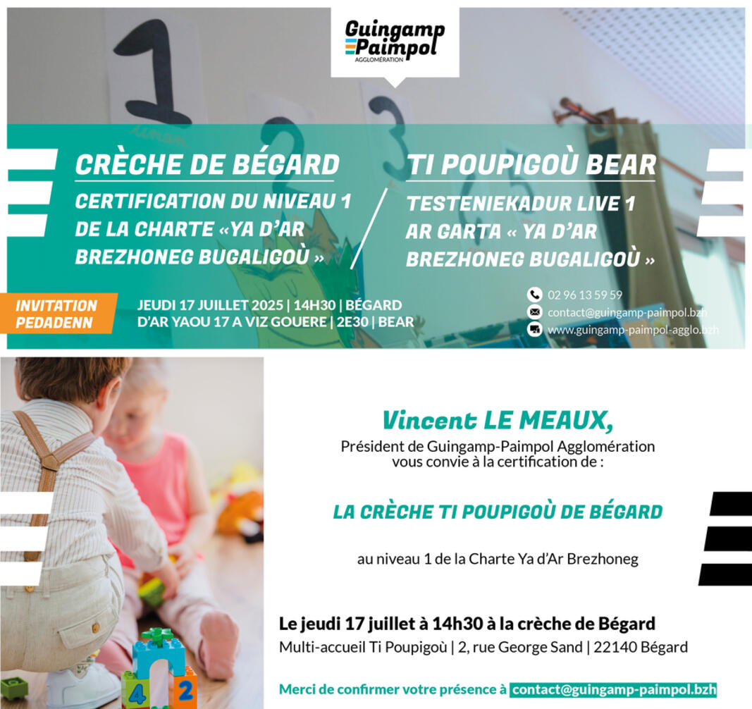 Bégard : niveau 1 de la Charte Ya d'Ar Brezhoneg - Crèche Ti Poupigoù Bégard : niveau 1 de la Charte Ya d'Ar Brezhoneg - Crèche Ti Poupigoù