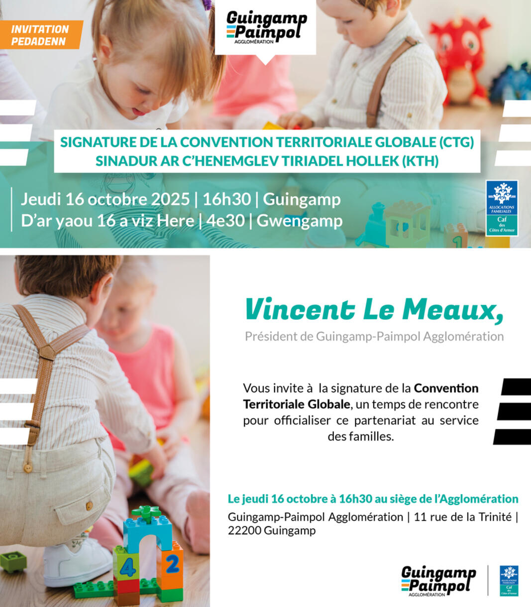 Deux temps forts le 16 octobre : visite du chantier de Bourbriac et signature de la convention territoriale globale avec la CAF