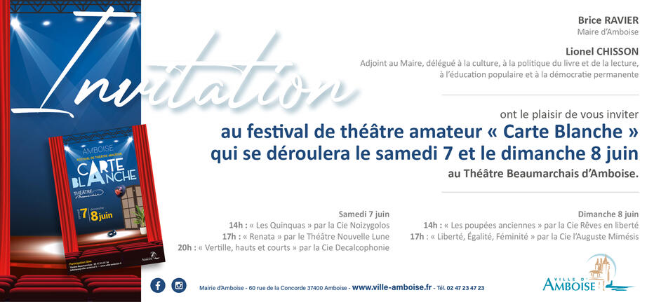 Invitation : carte blanche - festival de théâtre amateur - Amboise Invitation : carte blanche - festival de théâtre amateur - Amboise