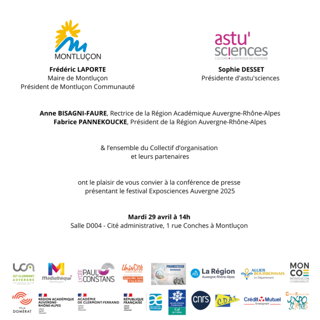CONFÉRENCE DE PRESSE : DÉCOUVREZ LE FESTIVAL EXPOSCIENCES AUVERGNE 2025 ! CONFÉRENCE DE PRESSE : DÉCOUVREZ LE FESTIVAL EXPOSCIENCES AUVERGNE 2025 !